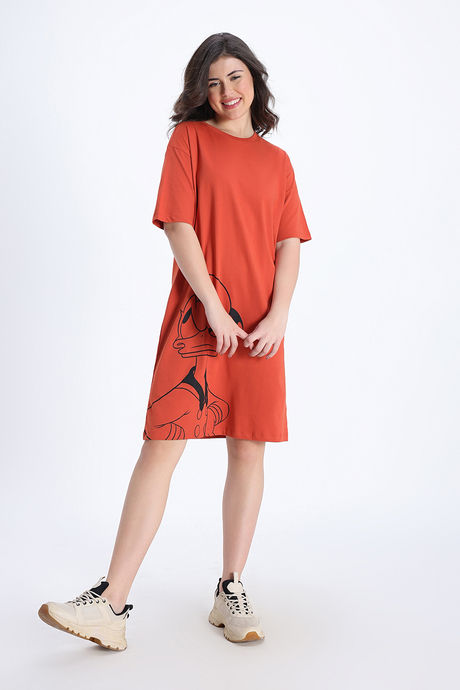 Zivame Donald Duck Knit Cotton Loungewear Dress - Mars Red — image 3